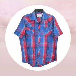 atb Athentic Western Wear Multicolor Plaid Pearlized Snap Shirt Men 16.5” Neck